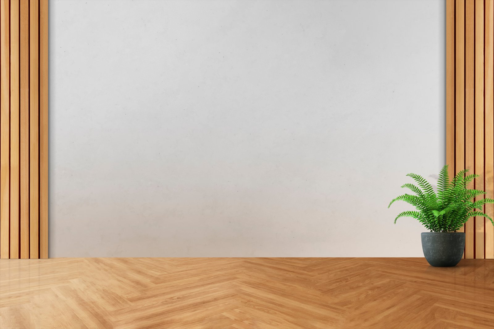 A potted plant in a room with warm wood finishes.